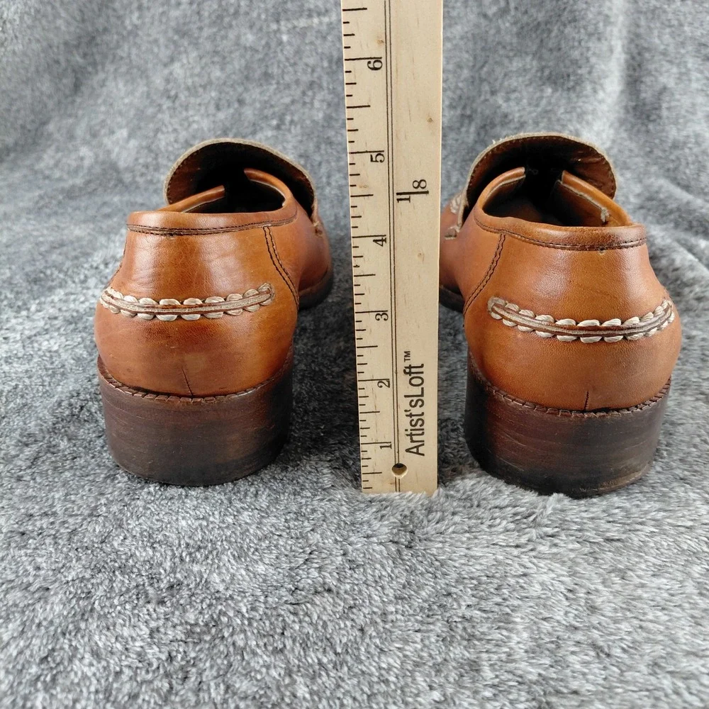 Florsheim Vintage Tan Leather Penny Loafers Made in Brazil 8W Whipstitch 70s - Picture 5 of 8